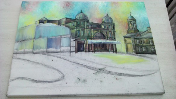 Buxton Opera House showing main building near to completion.