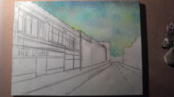 Babbington Lane now showing sketched in line work.