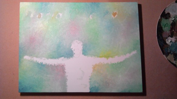 After the Brazilian flag colours were painted into the background. 