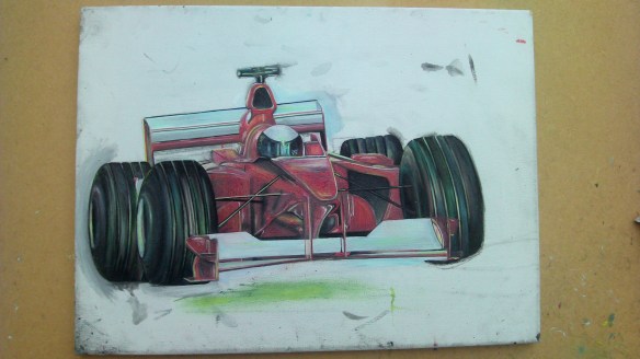 Showing helmet, back wing and front wing details.