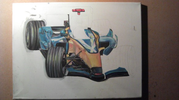 Showing a majority of the right hand side of the car completed. 