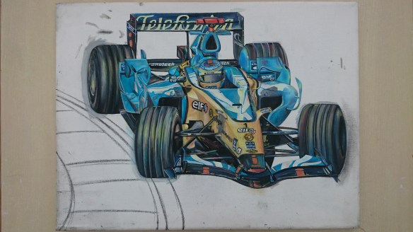 With the race track drawn in ready for painting.