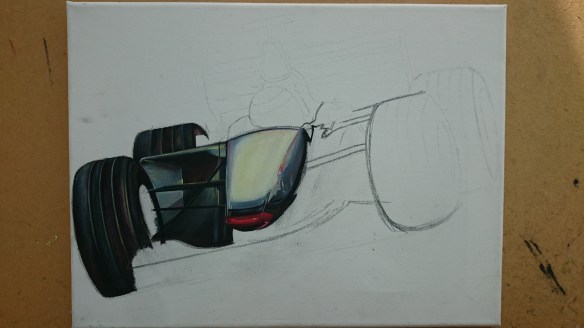 Showing rear right tyre and front nose detail.