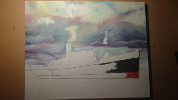 Showing a completed sky with some front details added. 