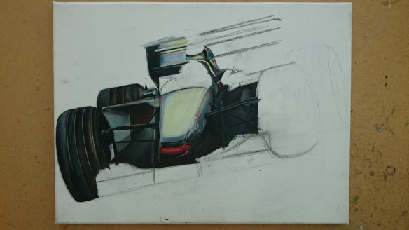 Showing a partially finished back wing. 