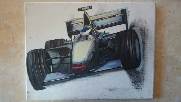 Showing a partially completed front left tyre.