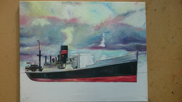 With part of the front cab painted.