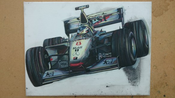 Showing the completed bodywork with graphics and logos.