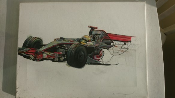 Showing the painted rear wing and start of the bodywork around the Vodafone logo.